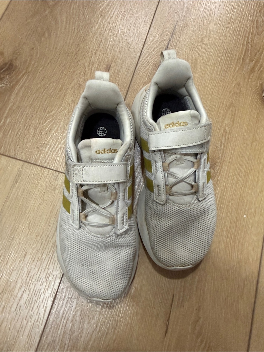 adidas Kids White Sneakers with Gold Stripes